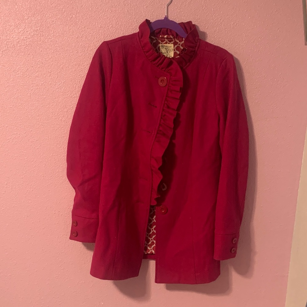 Elegant Pink Ruffled Blazer